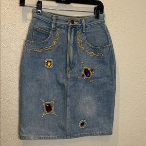 Vintage Embellished Denim Skirt